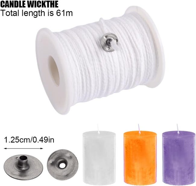 Kit Stoppini Per Candele Fai Da Te - 150 Pezzi In Cotone Naturale, 3 Misure, Con Adesivi E Portastoppini - Foto 3