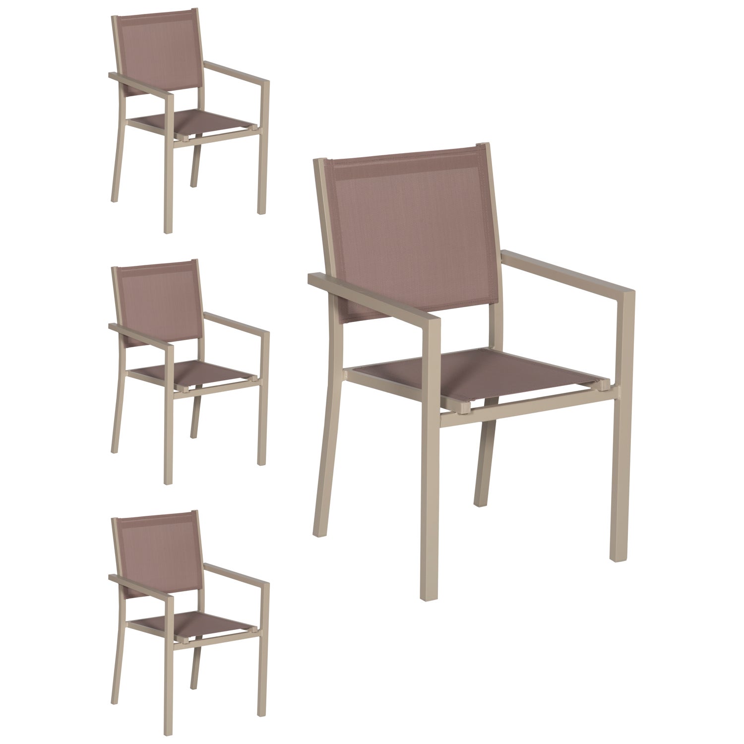 Zestaw 4 aluminiowych krzeseł w kolorze ciemnoszarym - taupe textilene