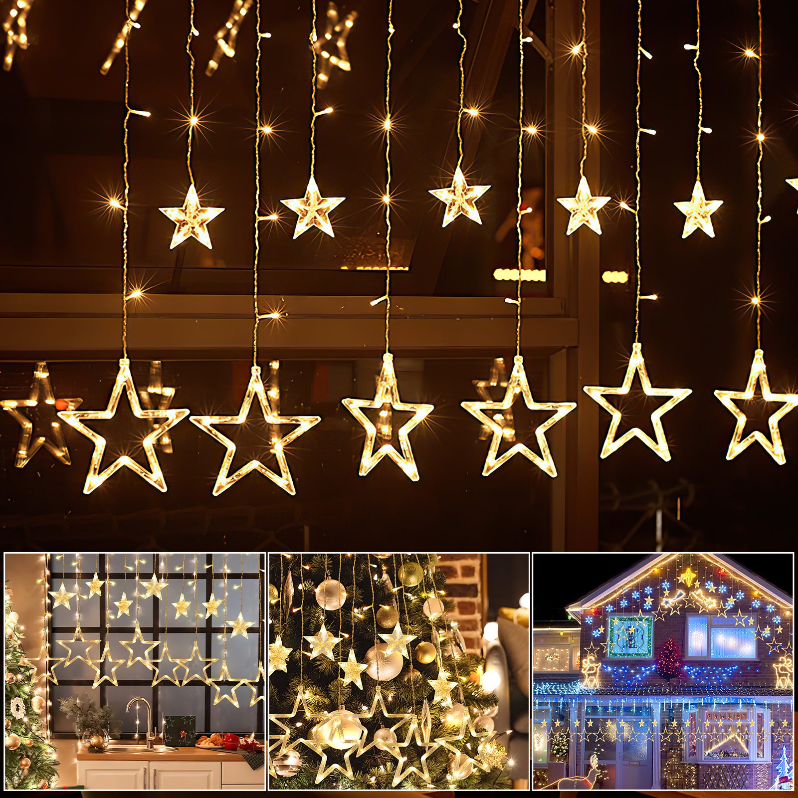 Ghirlanda di stelle 138LED luci di cortina di stelle 8 modalità di illuminazione decorazione interna/esterna di Natale luci di ghirlanda impermeabile - 8