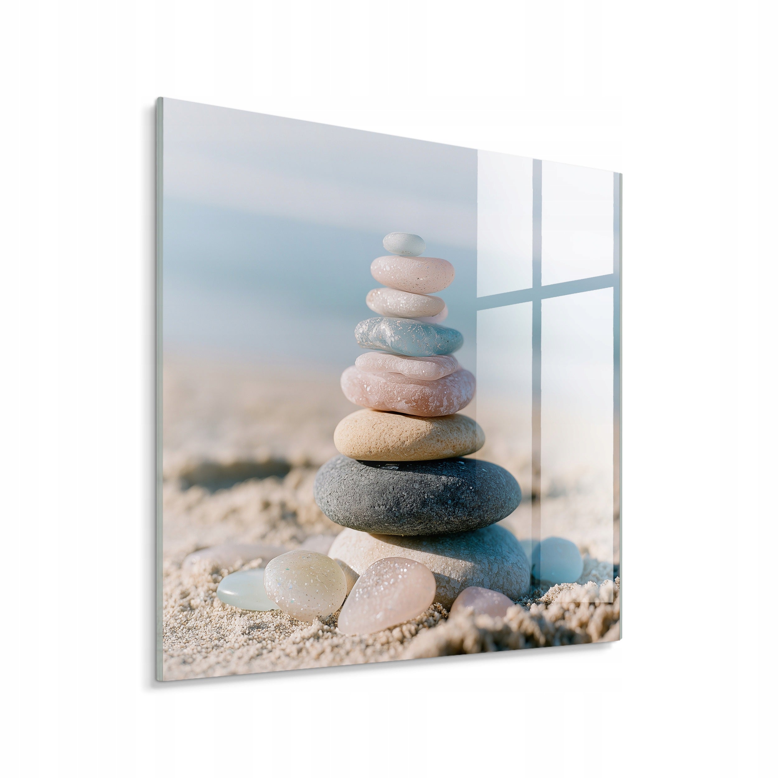 STYLER Tablou pe sticlă Glasspik pietre, plajă și mare, zen 30 x 30 cm, decor de perete pentru living, dormitor și birou