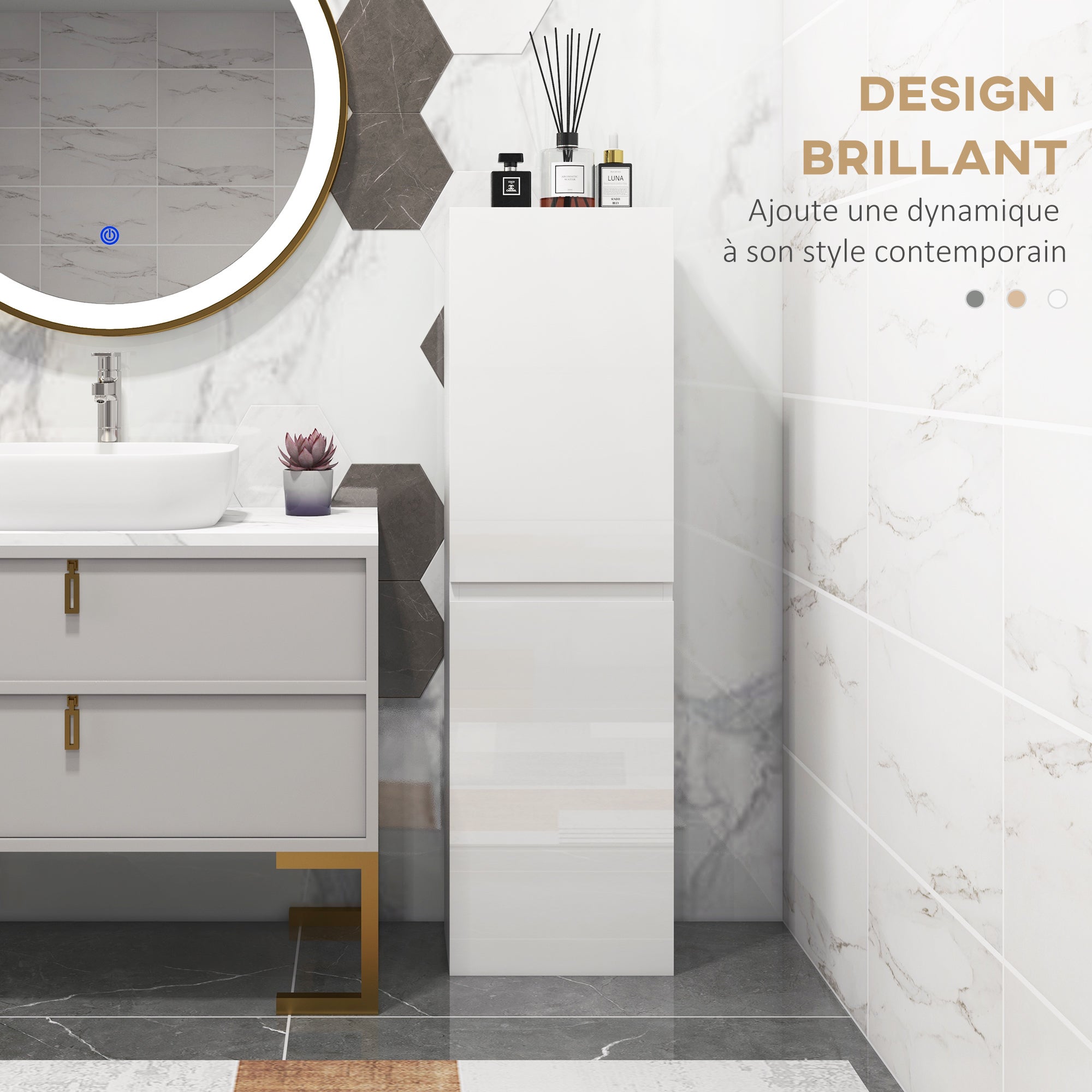 Colonne salle de bain aggloméré blanc laqué kleankin - 4