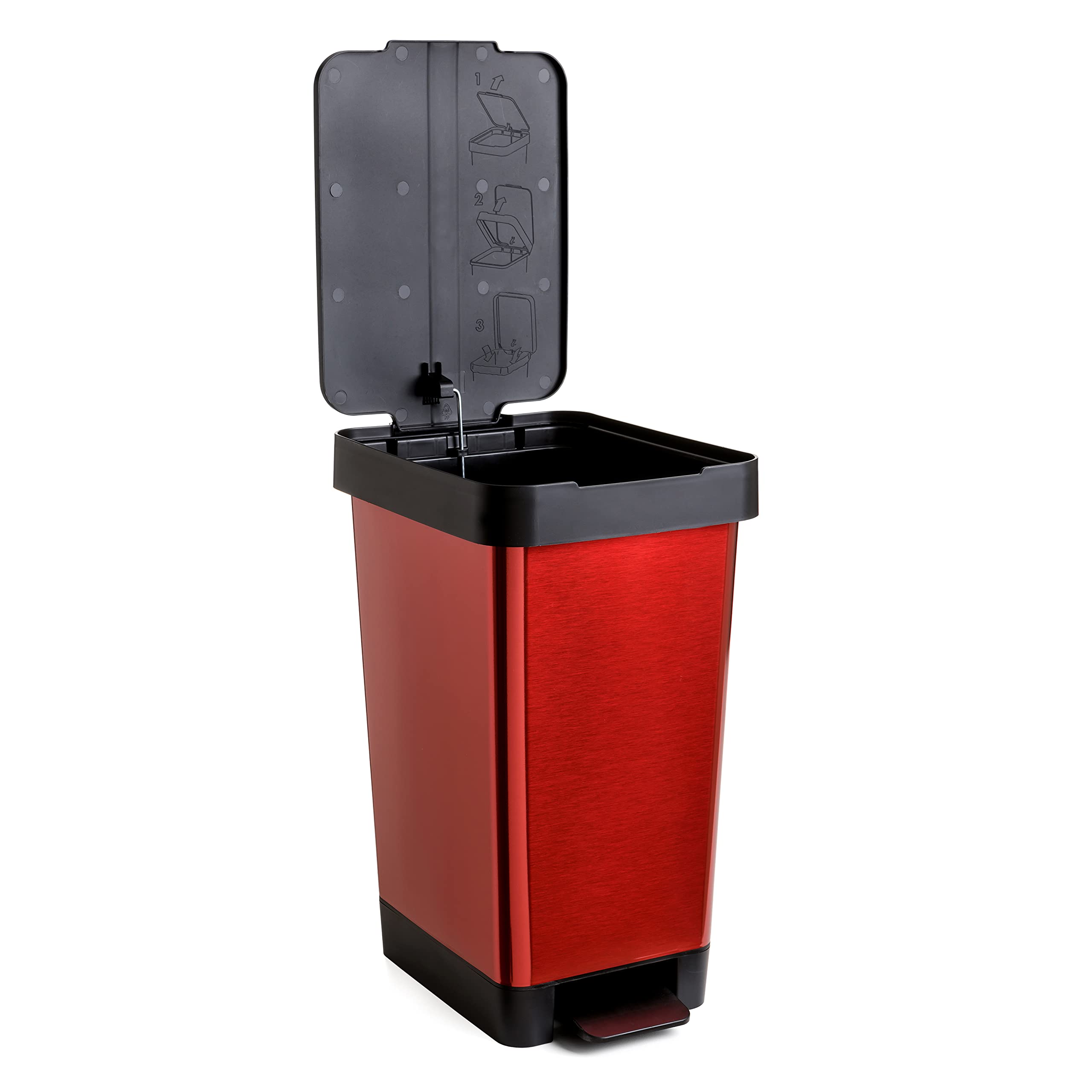 TATAY Pattumiera Smart, 25L di Capacita, Pedale Retrattile, Polipropilene, senza BPA, Sacco della Spazzatura da 30 litri, Rosso Metallizzato, Misure 2 - 2