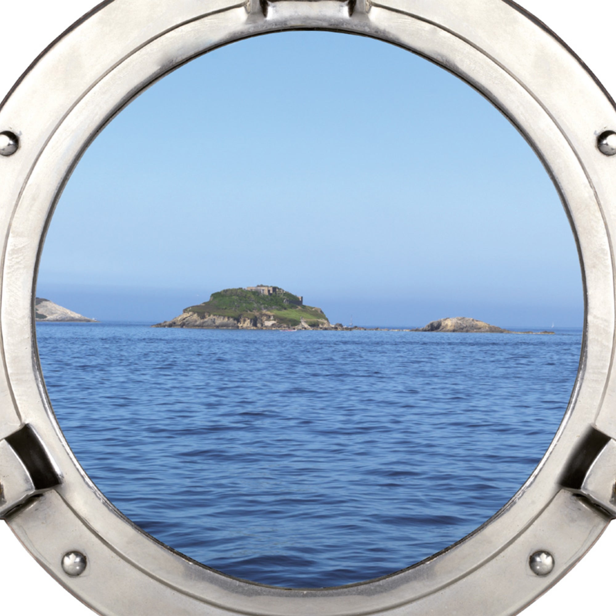 Adhesivo decorativo, foto de un ojo de buey con vistas a una isla en medio del mar, 68 cm x 48 cm - 3