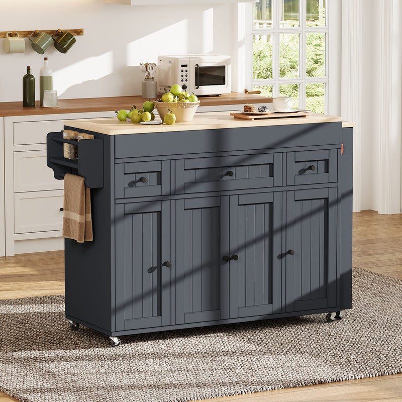Îlot de cuisine mobile,ilot central cuisine avec table extensible,Kitchen island autoportant avec étagère à épices et tiroir,pour aux cuisines,Gris - 3