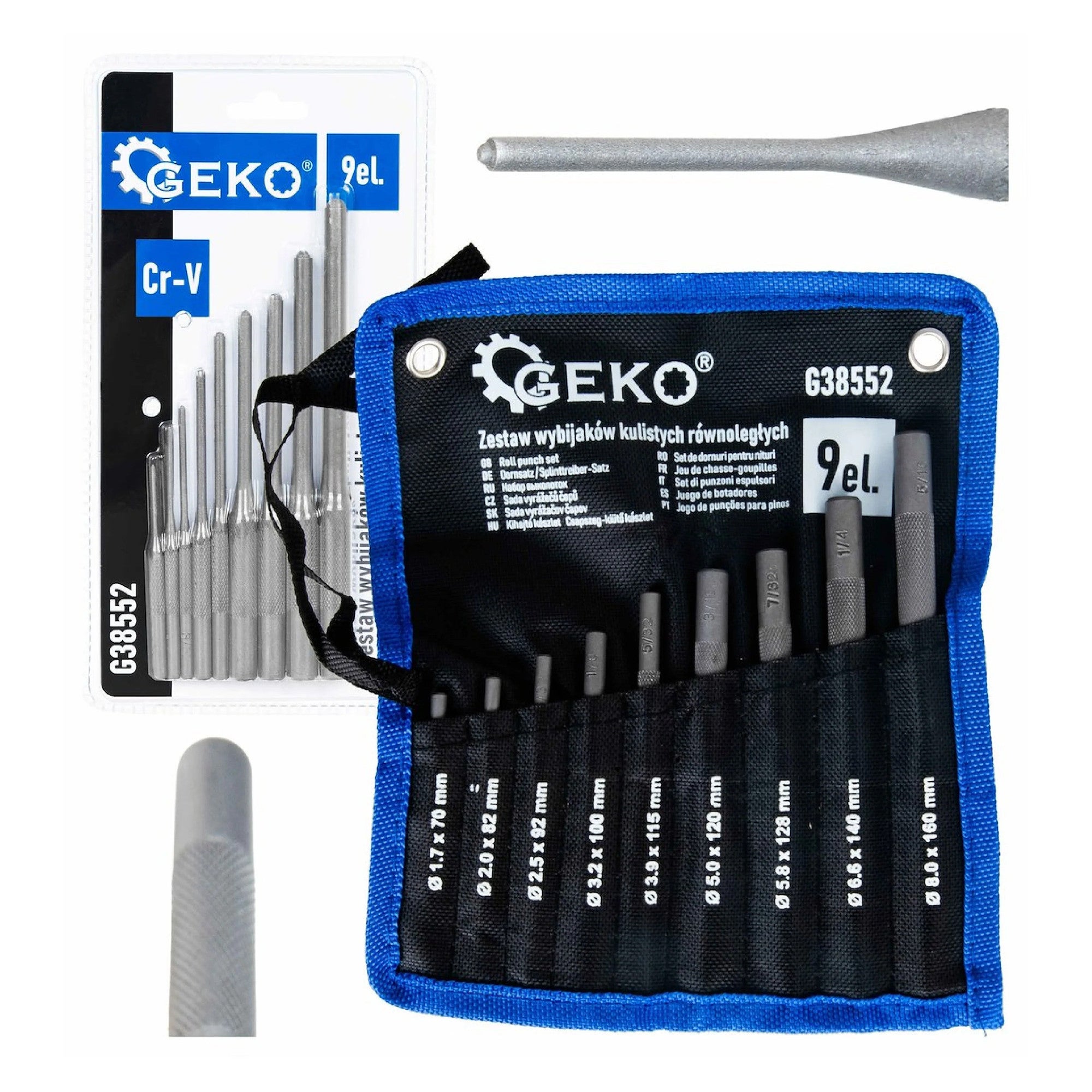 Set dornuri cilindrice cu cap sferic Cr-V, 9 bucati, Geko G38552 9buc