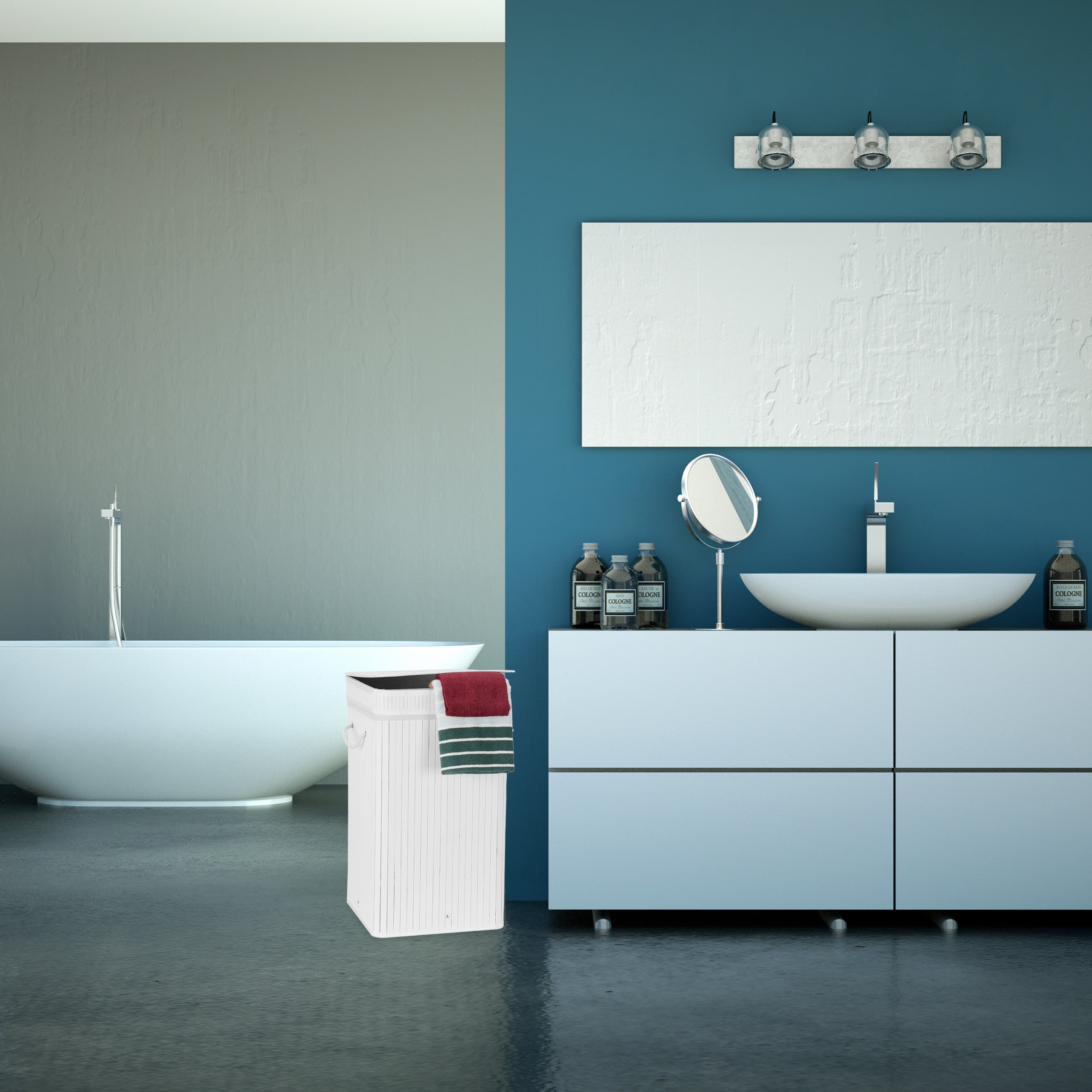 Corbeille à linge pliable, Bambou, avec anse, 70 litres, couvercle, HxlxP 63 x 36 x 36 cm, gris, Relaxdays - 3