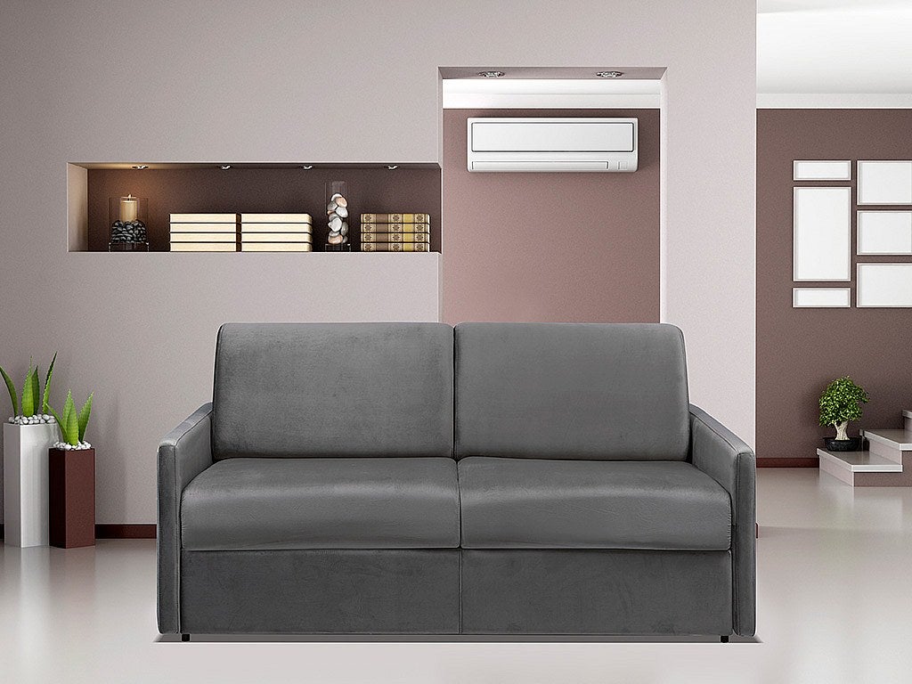 Kanapa 3-osobowa rozkładana z weluru CALIFE - Kolor antracytowy - Łóżko 140 cm - Materac 18 cm