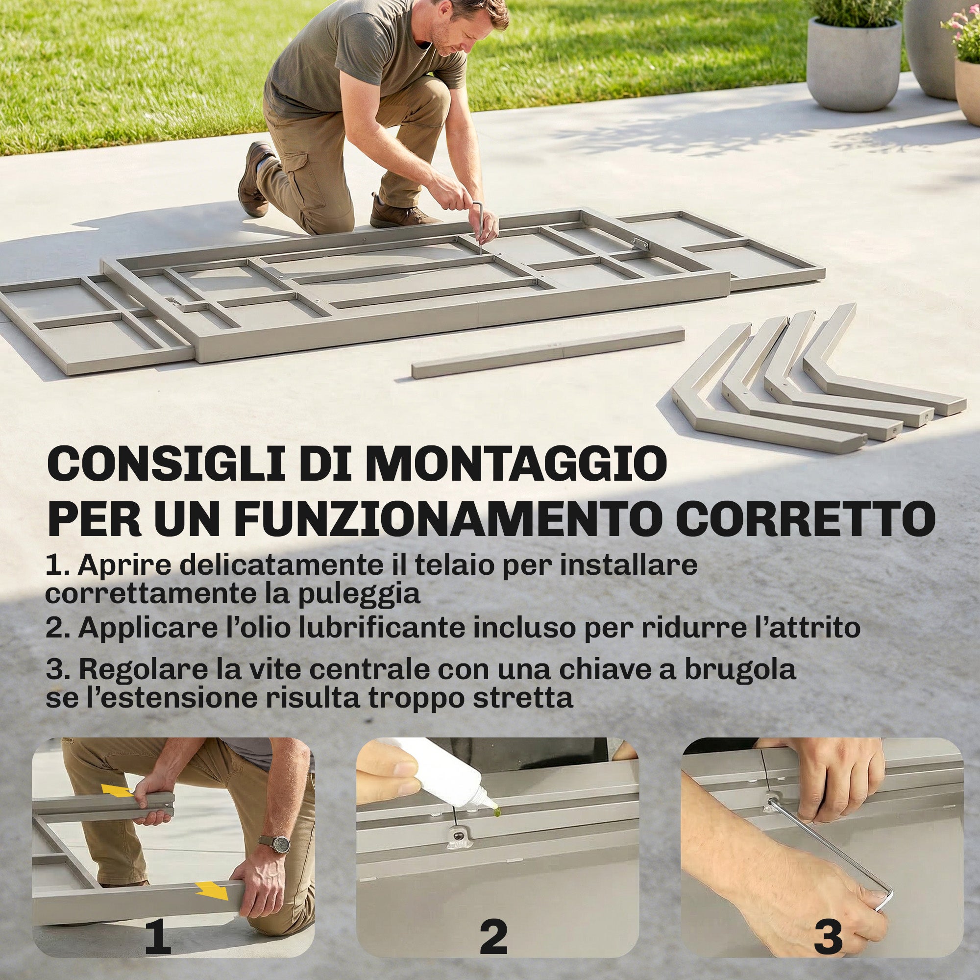 Table de jardin extensible pour 8 à 10 personnes, aluminium et acier - gris - 154/214x85x73 cm - 9