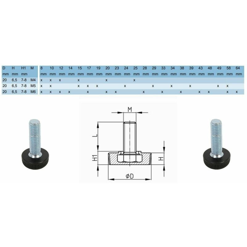 4x vis pied M6 x 10 bouton moleté tête plastique molette meuble table chaise - 2