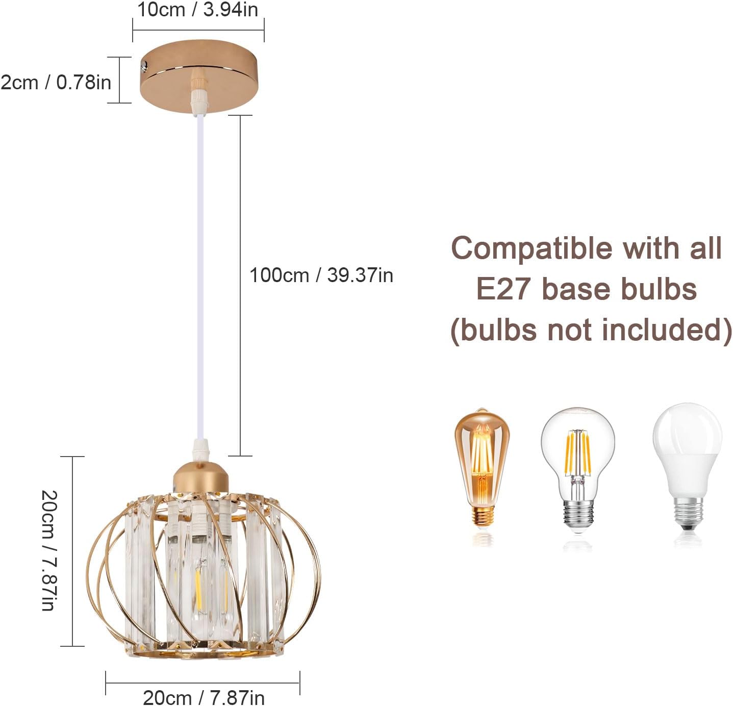 GOECO Suspension en Cristal Moderne Sphérique Lustre E27 Base Pour salon chambre à coucher salle à manger Bar Café Or (Ampoule non incluse) - 5