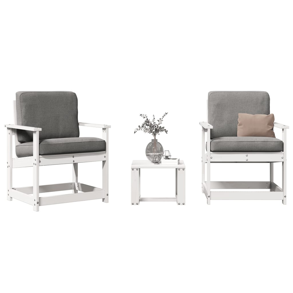 Salon De Jardin 3 Pièces En Pin Massif VidaXL – Canapé, Repose-pied Et Coussins, Couleur Crème