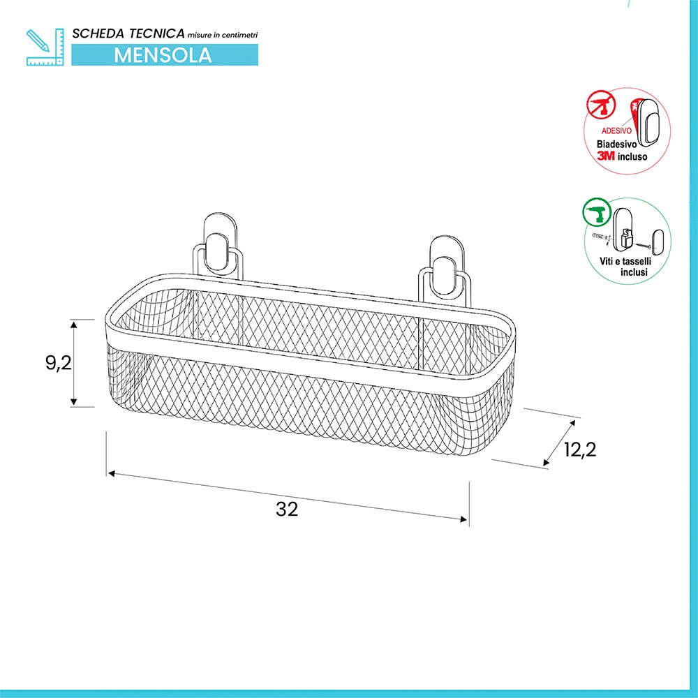 Étagère de salle de bain rectangulaire en acier crème avec 1 étagère - Taki - 2