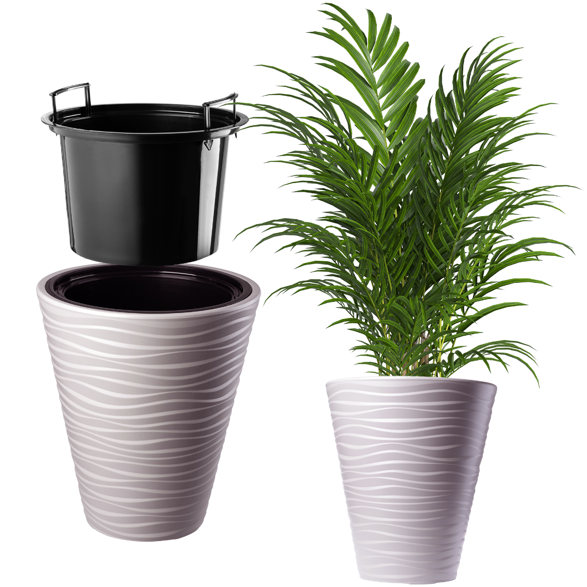 DONICZKA DONICA NA KWIATY 40cm OSŁONKA Z WKŁADEM KWIETNIK BEŻOWA PLASTIK