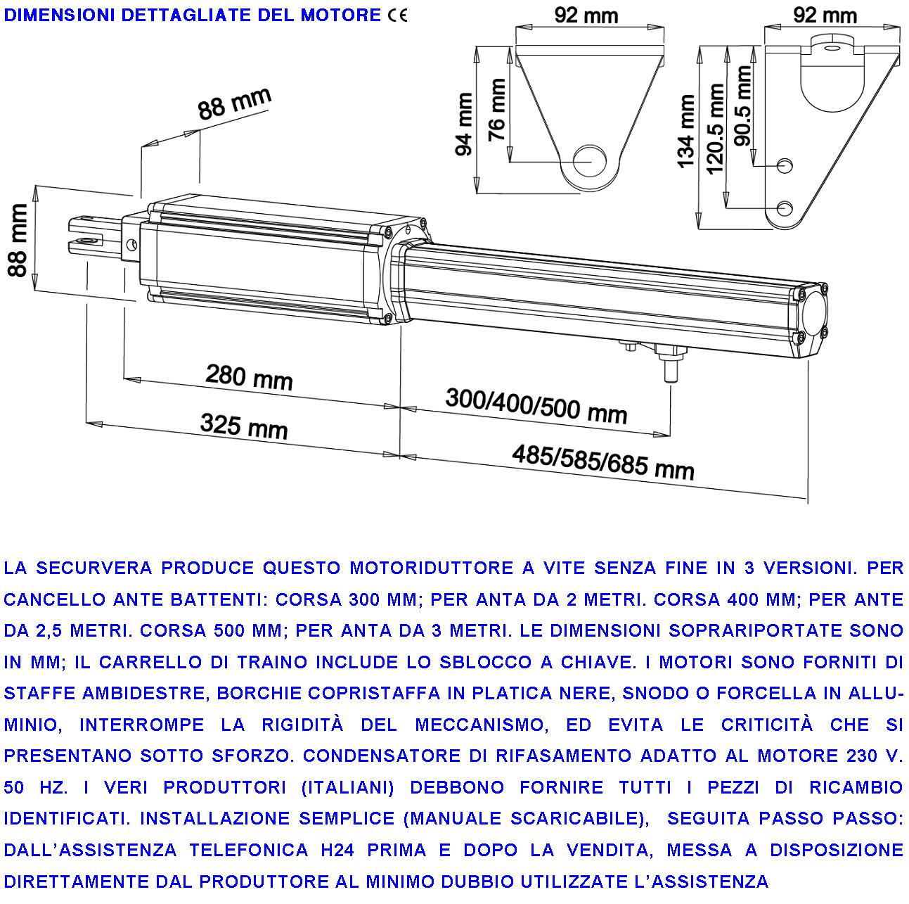 Cancello Elettrico 4 Metri 2 Ante da 2 MT Kit 2 Motori Elettromeccanici 230 V Corsa 300 mm Spinta 2 Q.li Sblocco Staffe 3 Radiocomandi 2 Fotocellule S - 2