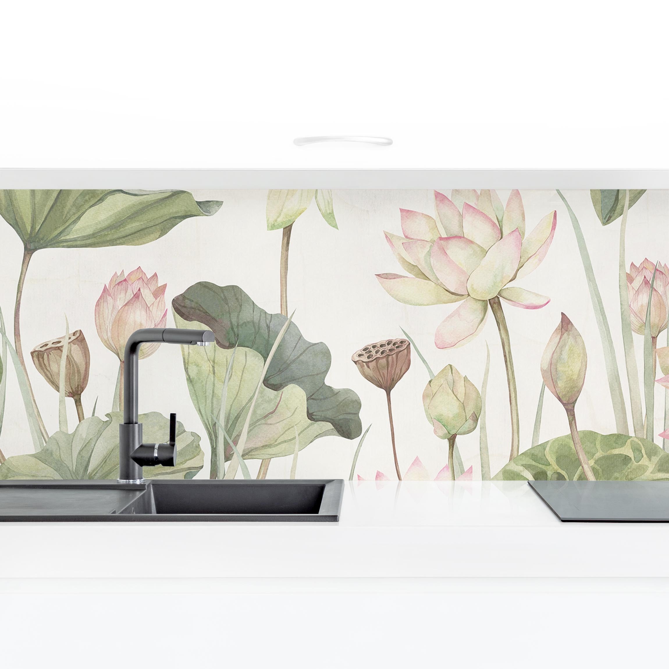 Salpicadero cocina adhesivo - graceful water lilies and gentle leaves 210 x 60 cm