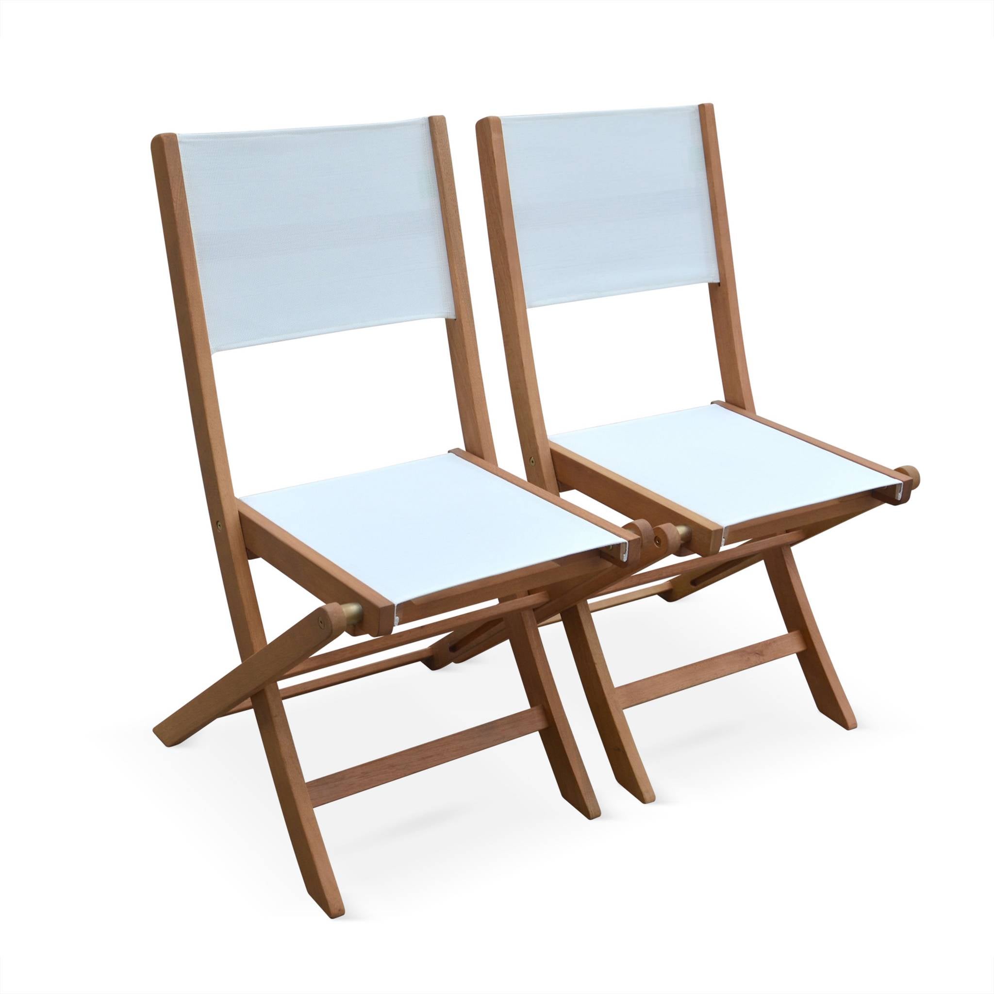 Table de jardin extensible bois d'eucalyptus + 8 assises en bois d'Eucalyptus huilé et textilène blanc ALMERIA - 7