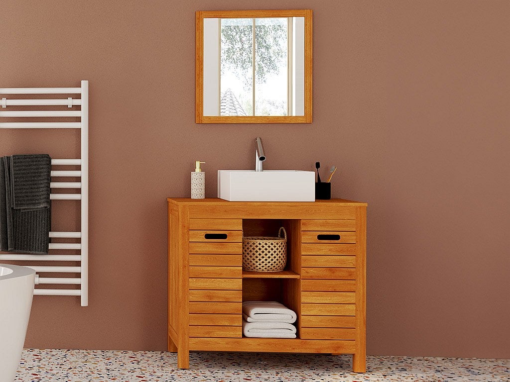 Szafka pod umywalkę z drewna akacjowego - 90 cm - PULUKAN