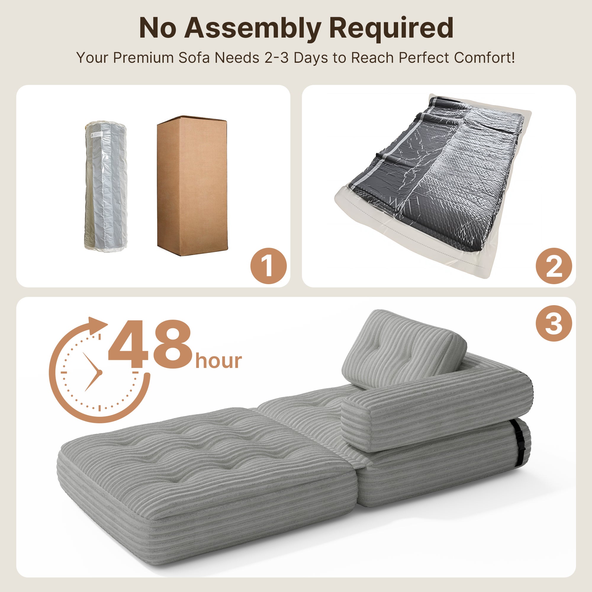 Bealife Sofá Conversível Poltrona-Cama de 1 Lugar em L Cinza Claro Veludo Cotelado Travesseiro Longo 85 x 85 cm - 5