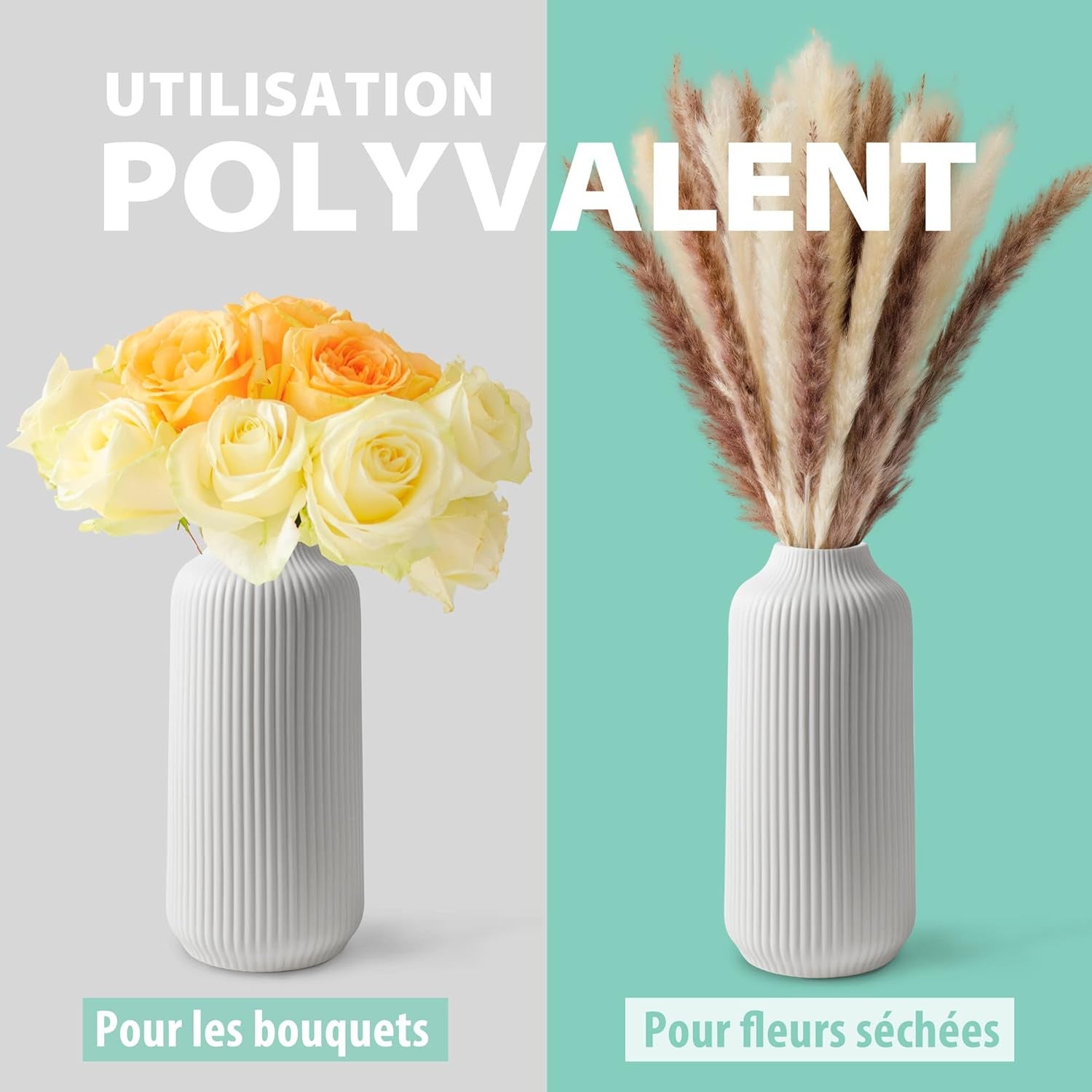 Vase en céramique de Style Nordique Grand Vase déco pour l'herbe de la Pampa comme décoration bohème H22.7CM - 3