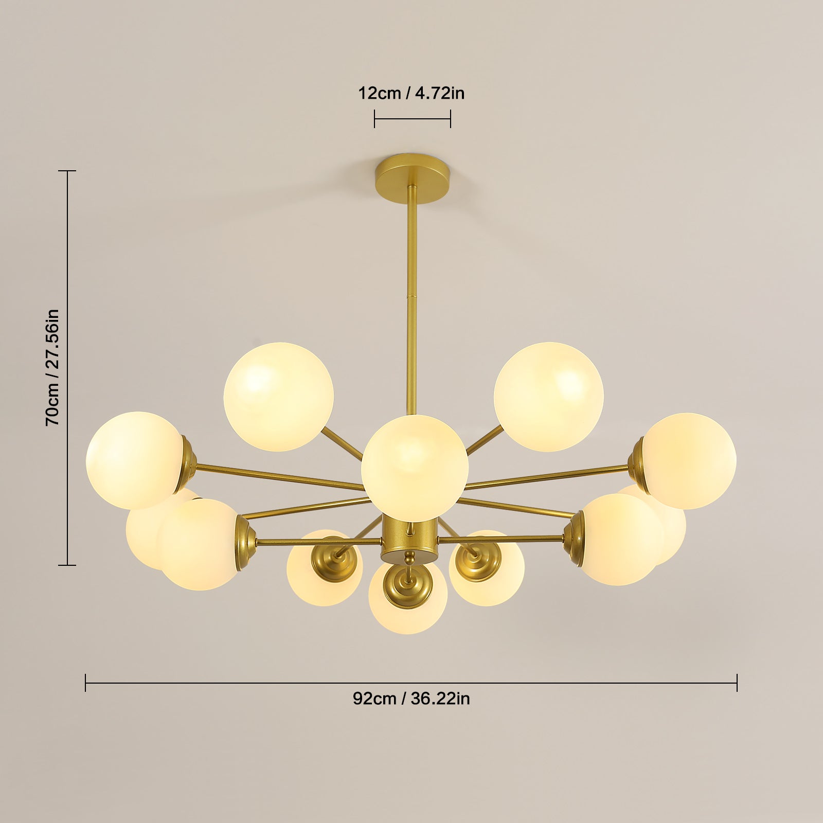 COMELY Lustre Sputnik Doré 12 Lumières E27 avec Globes en Verre, Plafonnier Design Moléculaire pour Salon Salle à Manger Chambre - 2