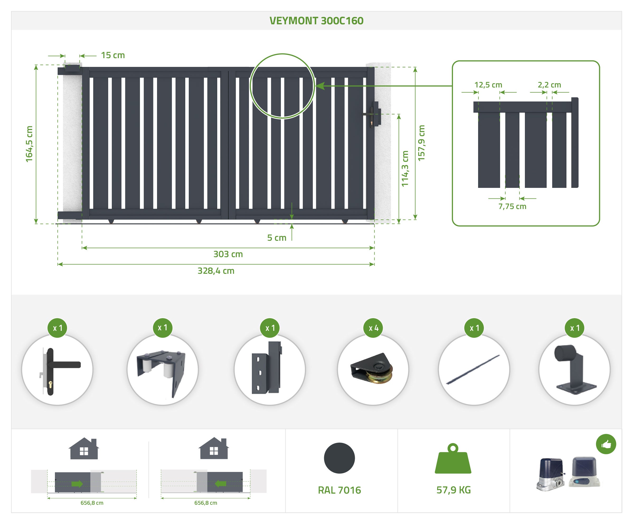 Cancello scorrevole 3m VEYMONT 300C160 - 2