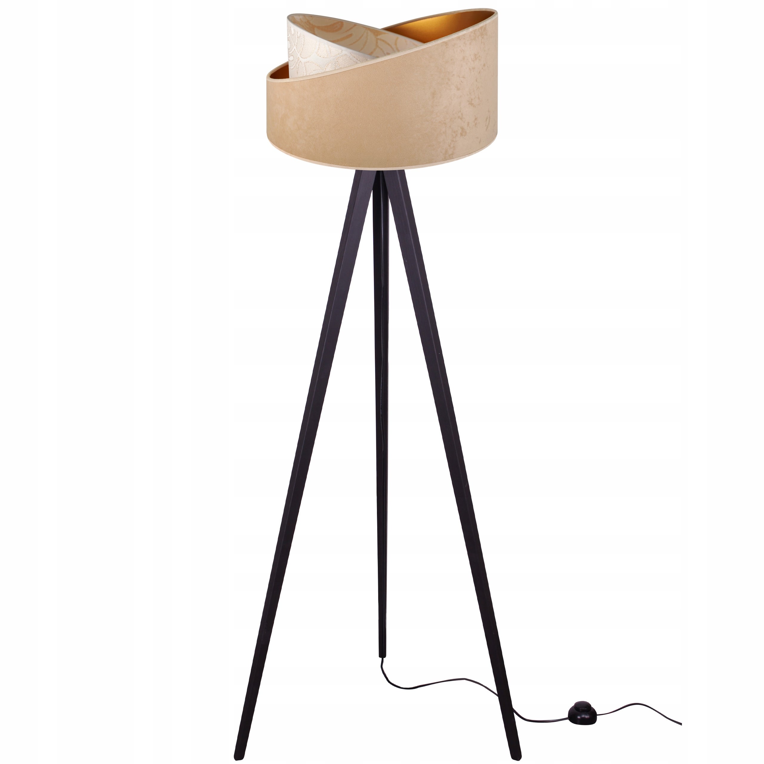 Lampa podłogowa stojąca Werona trójnóg drewno czarny 1xE27 abażur tkanina okrągła beżowa Light Home LH