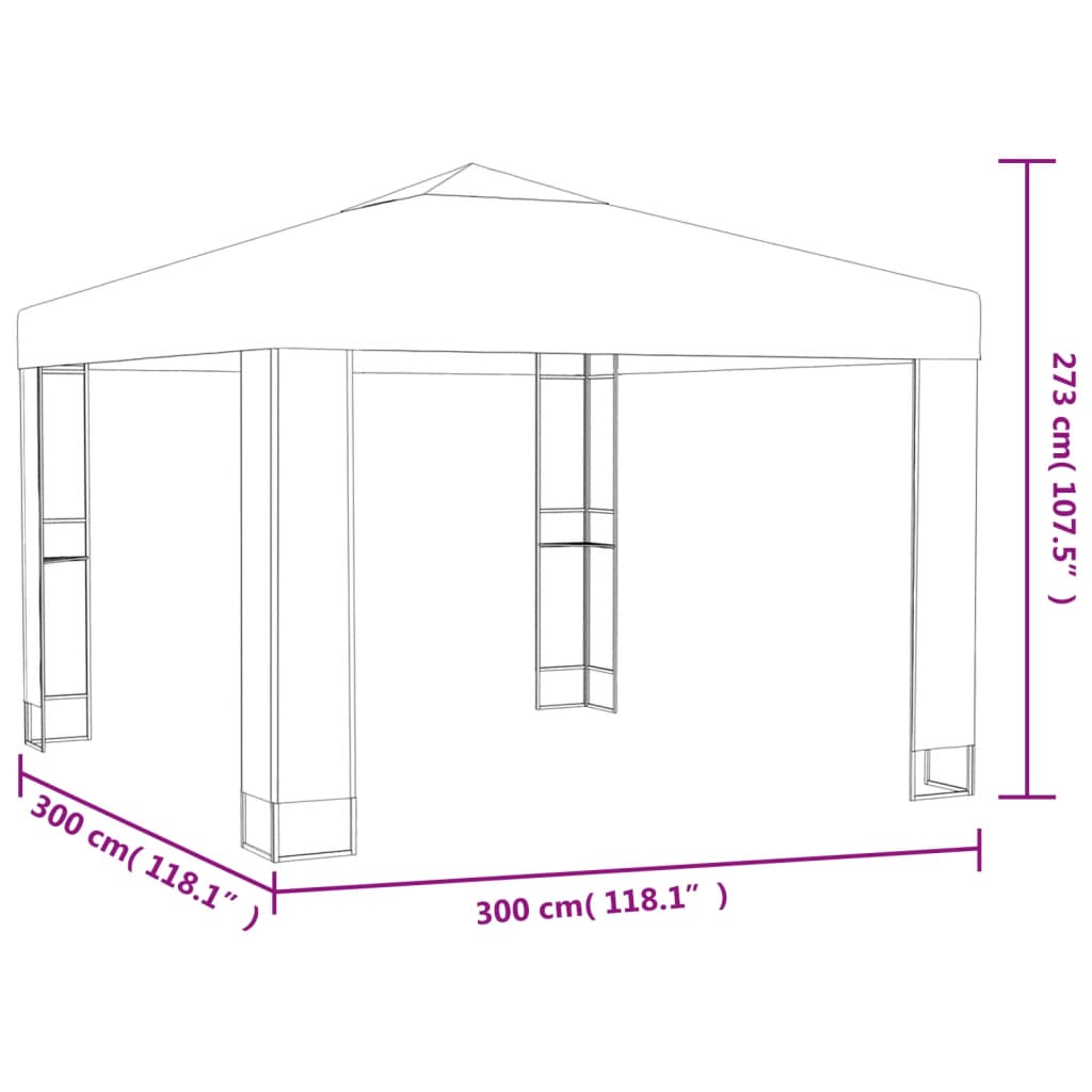 Gazebo con tetto doppio e stringa di luci led 3x3 m bianco - 3
