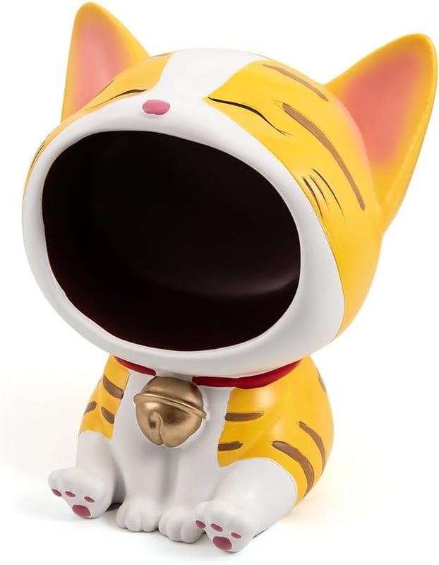 Miseczka na klucze do przedpokoju, figurka kota przynoszącego szczęście, cukierniczka na biurko, dekoracja do domu (żółta)