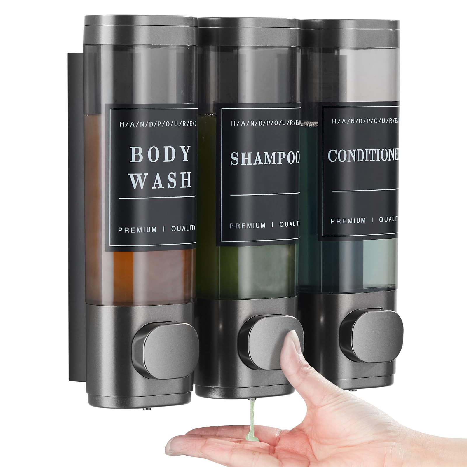 GKSCXEXE Distributeur De Savon Mural 400ml - Sans Perçage, Noir - Gel Douche Et Shampoing