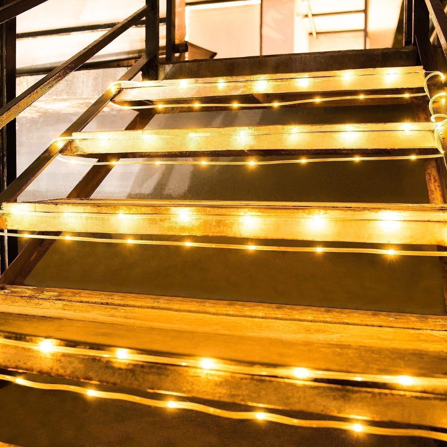 Cordão de luzes solares tubulares LED de 10 m e 100 LEDs para casamento, festa e Natal (branco quente) - 5