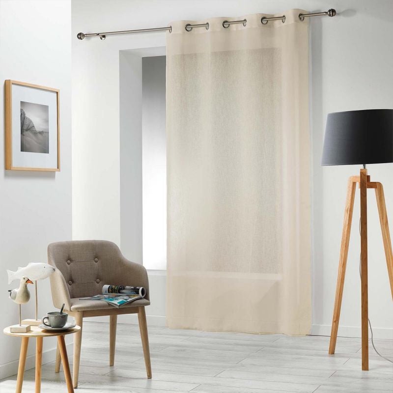 Rideau à œillets Effet Lin CARLIN - Dimensions 240x400 Cm - Couleur Beige Polyester - Neuf