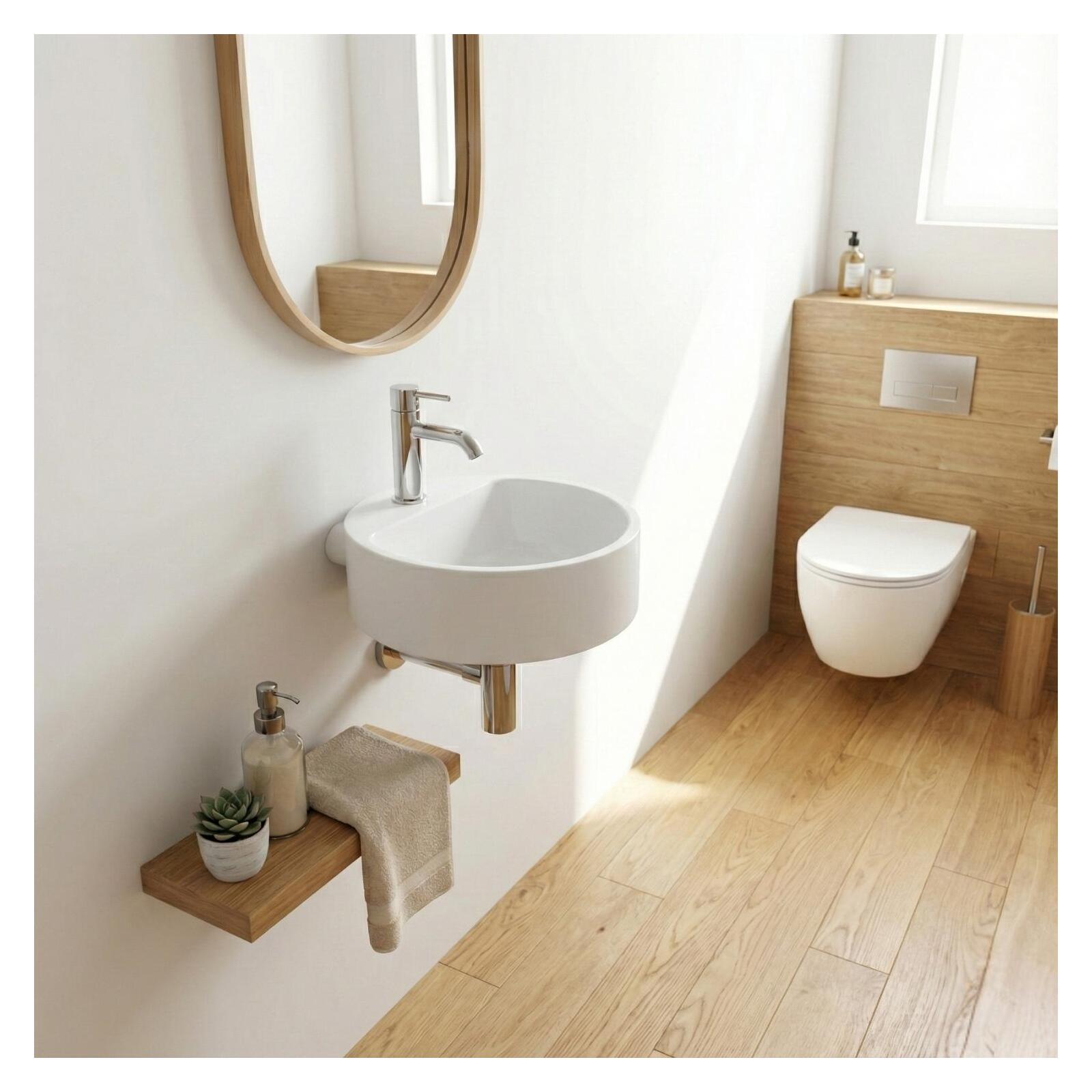 Lavabo redondo de resina blanca, 36cm, para uso mural o sobre encimera