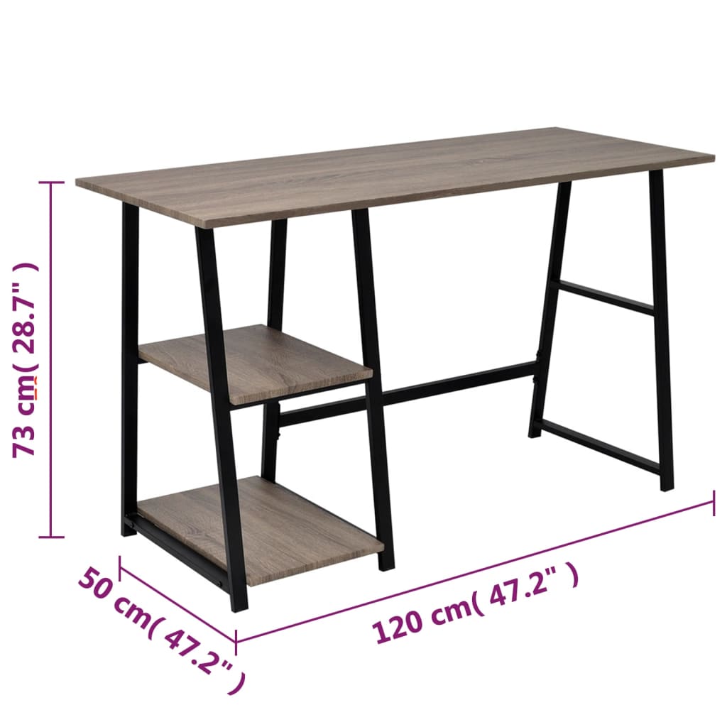 Bureau avec 2 étagères Gris et chêne vidaXL - 3