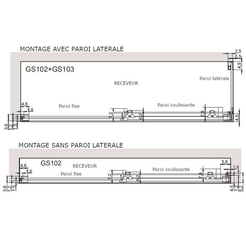 Paroi de douche fixe + Porte coulissante GLASÉ or brossé 170 cm Sans paroi latérale - 4