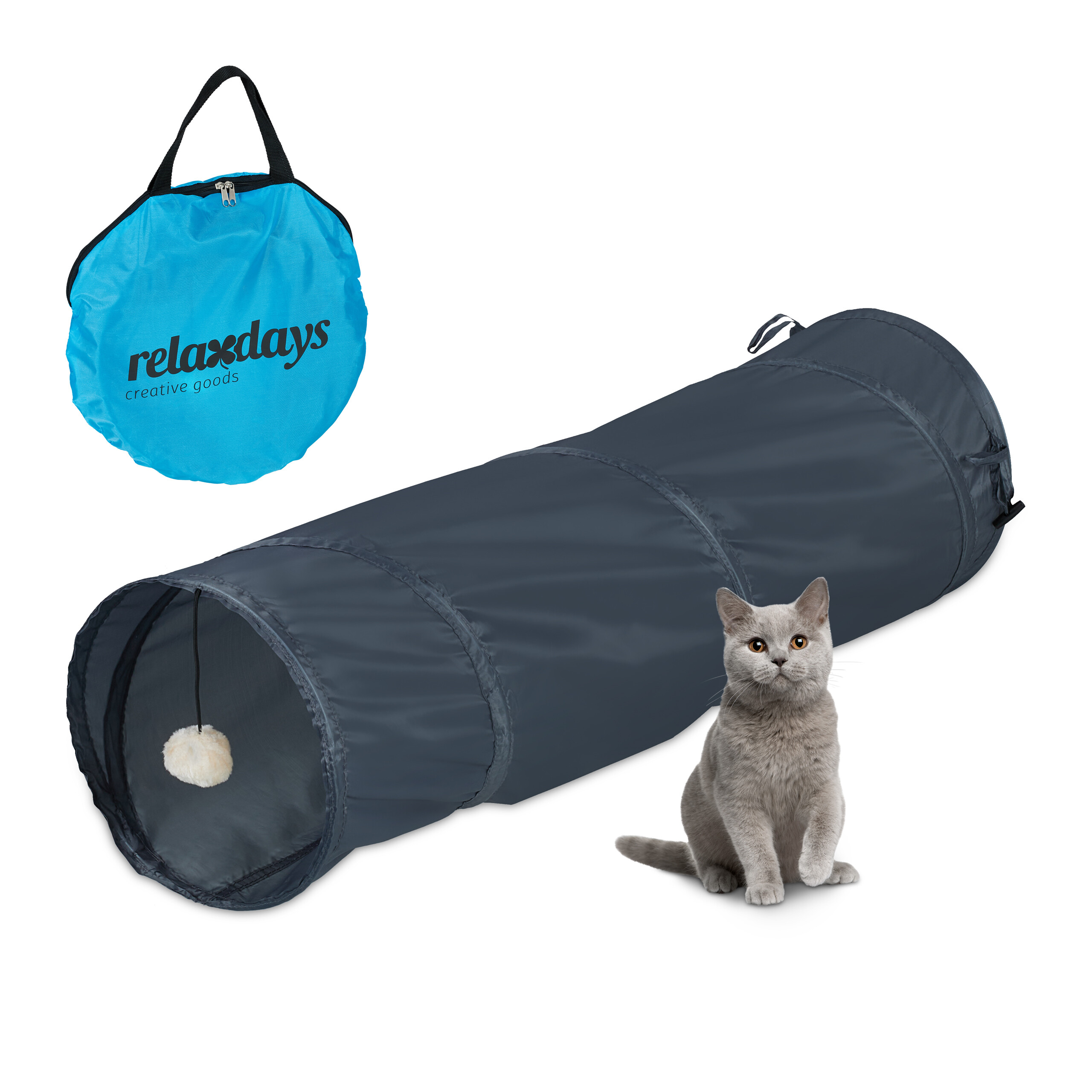 Tunnel Per Gatti Relaxdays | 50x25 Cm, Con Palline E Campanello, Anche Per Conigli E Animali Piccoli - Foto 2