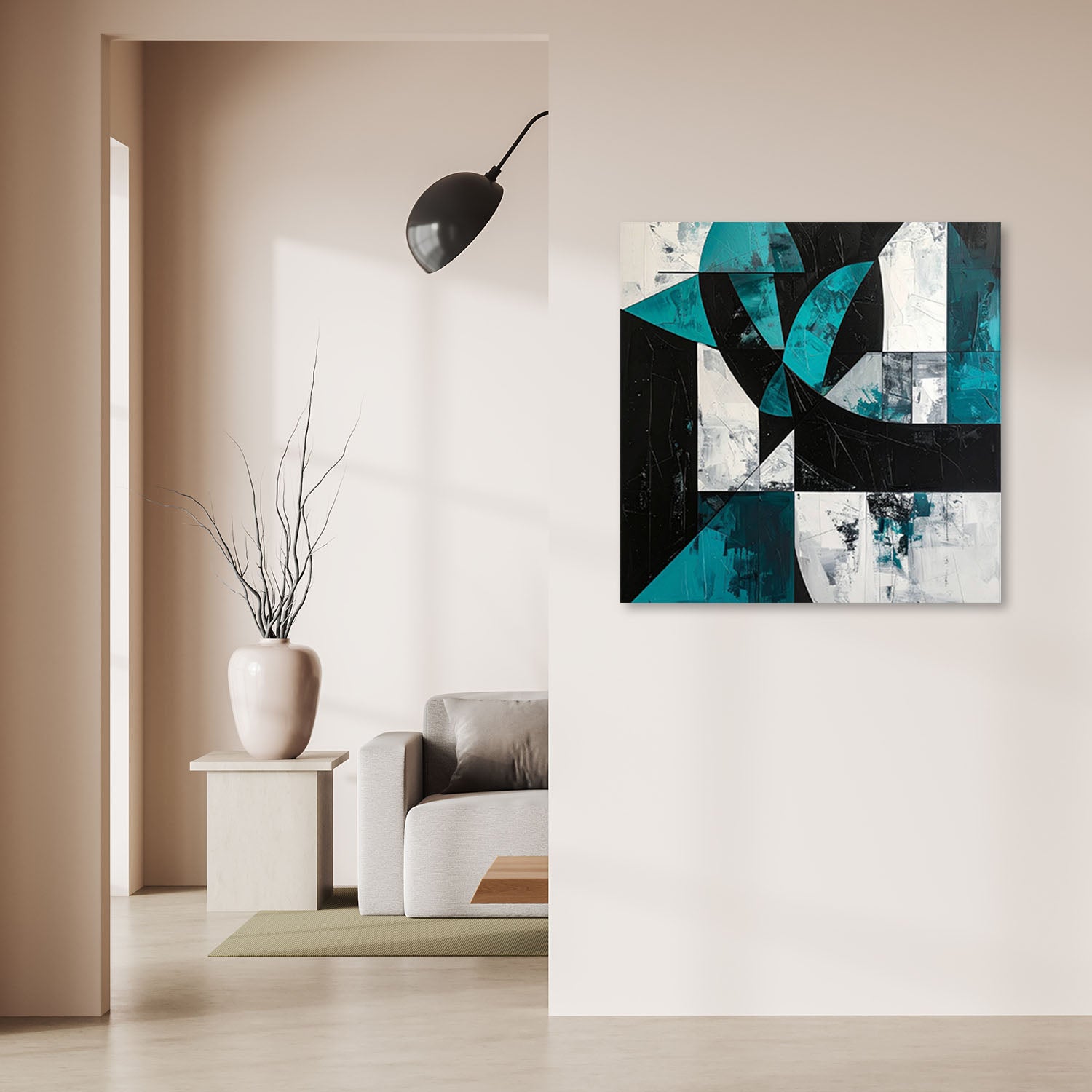 Obraz do salonu sypialni biura, Geometryczne kształty abstrakcja turkusowy 40x40 - 2