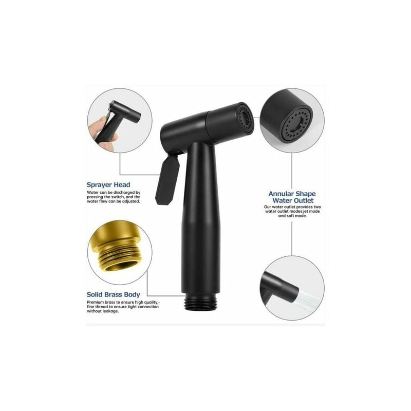 Douchette Toilette,Douchette WC Kit Complet Noir,Kit Douchette WC,Pulvérisateur Pour l'hygiène Personnelle Quotidienne, 700g - 2