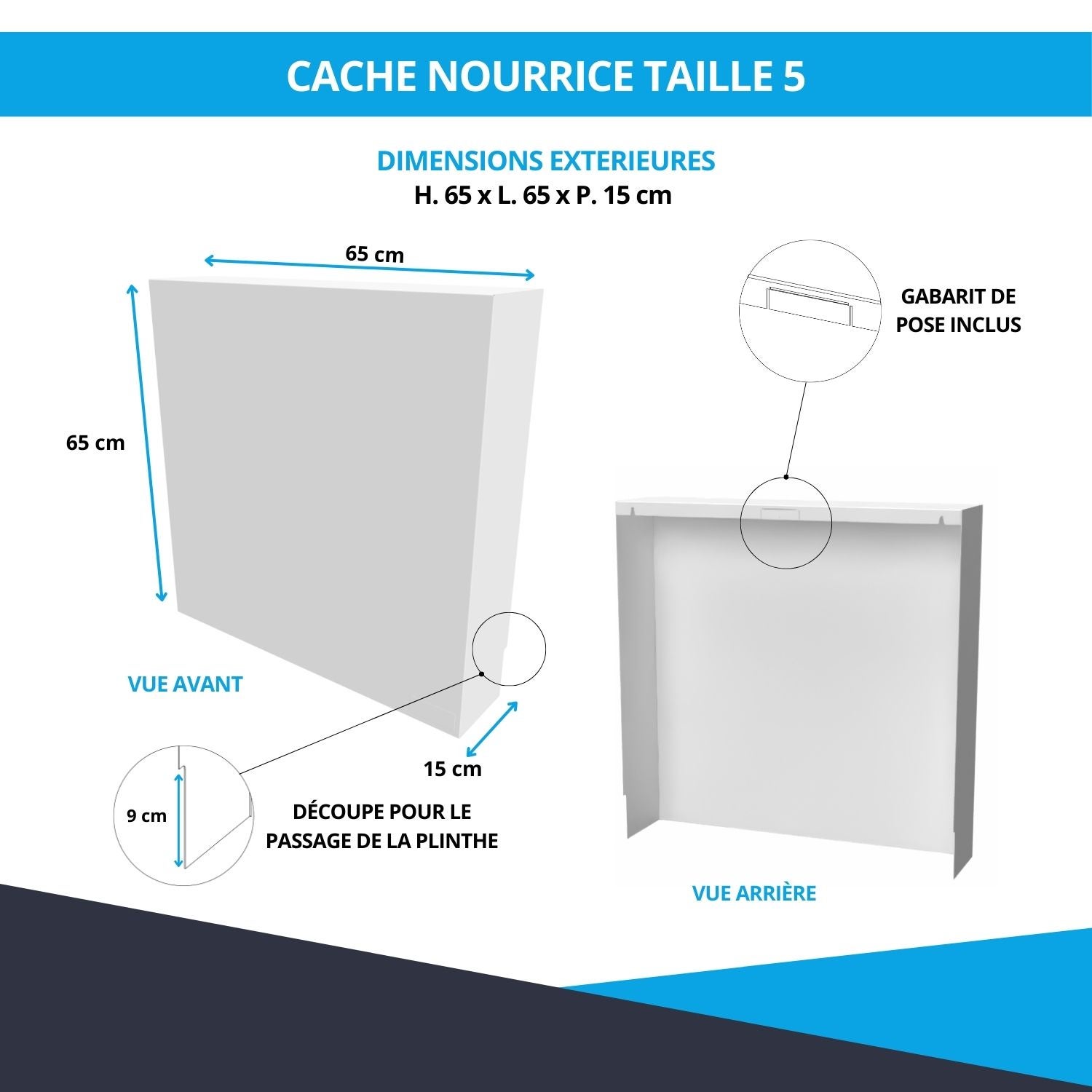Cache nourrice plomberie ATOLE en acier Blanc - Largeur fixe - Taille 5 : 650 x 650 x 150 mm - 3