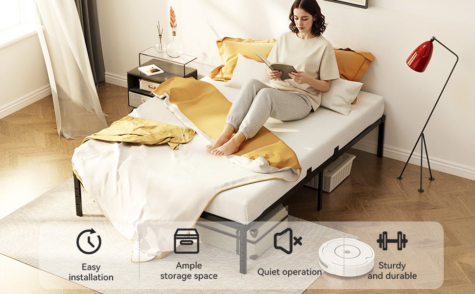 Cadre Lit Plateforme Moderne: 140x200 cm, Cadre Lit Métallique, Pieds Rectangulaires Robustes, Lattes Silencieuses. AURALUM MAX. - 3