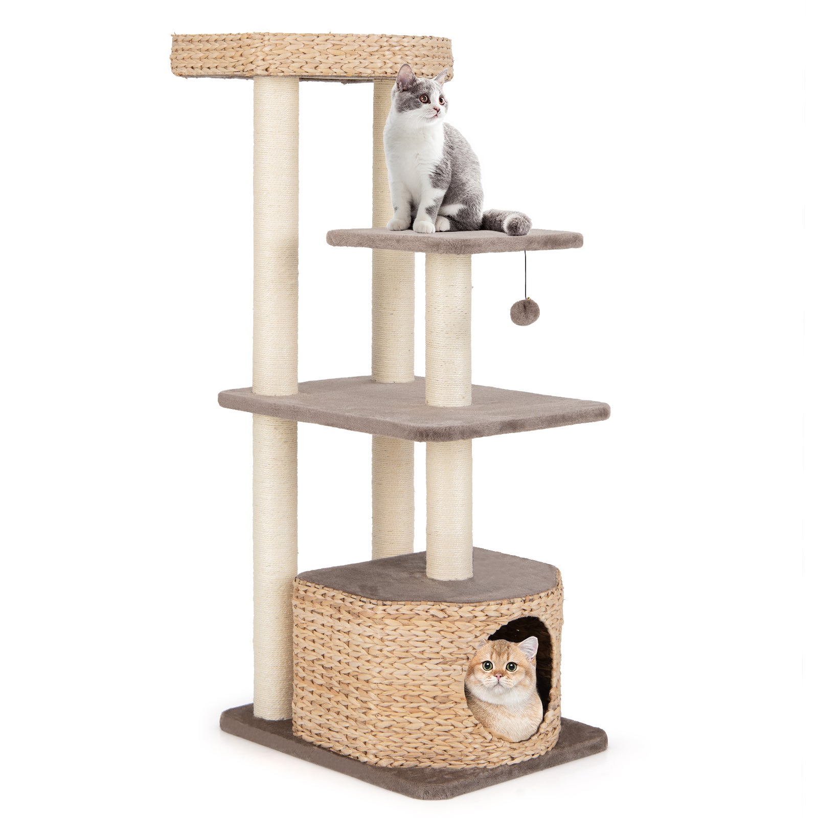 COSTWAY Arbre a Chat Bois 131 cm, 3 Griffoirs Chat en Sisal, 3 ...