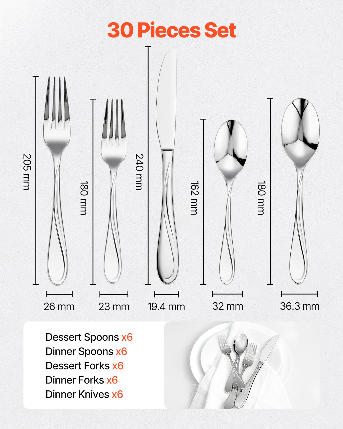 KINGSTONE Set Posate Lusso 40 Pezzi | Acciaio Inox 18/10 Con Manico A Taglio Diamante | Servizio 8 Persone Con Coltelli, Forchette, Cucchiai | Regalo Per Matrimonio, Casa, Cucina - 2