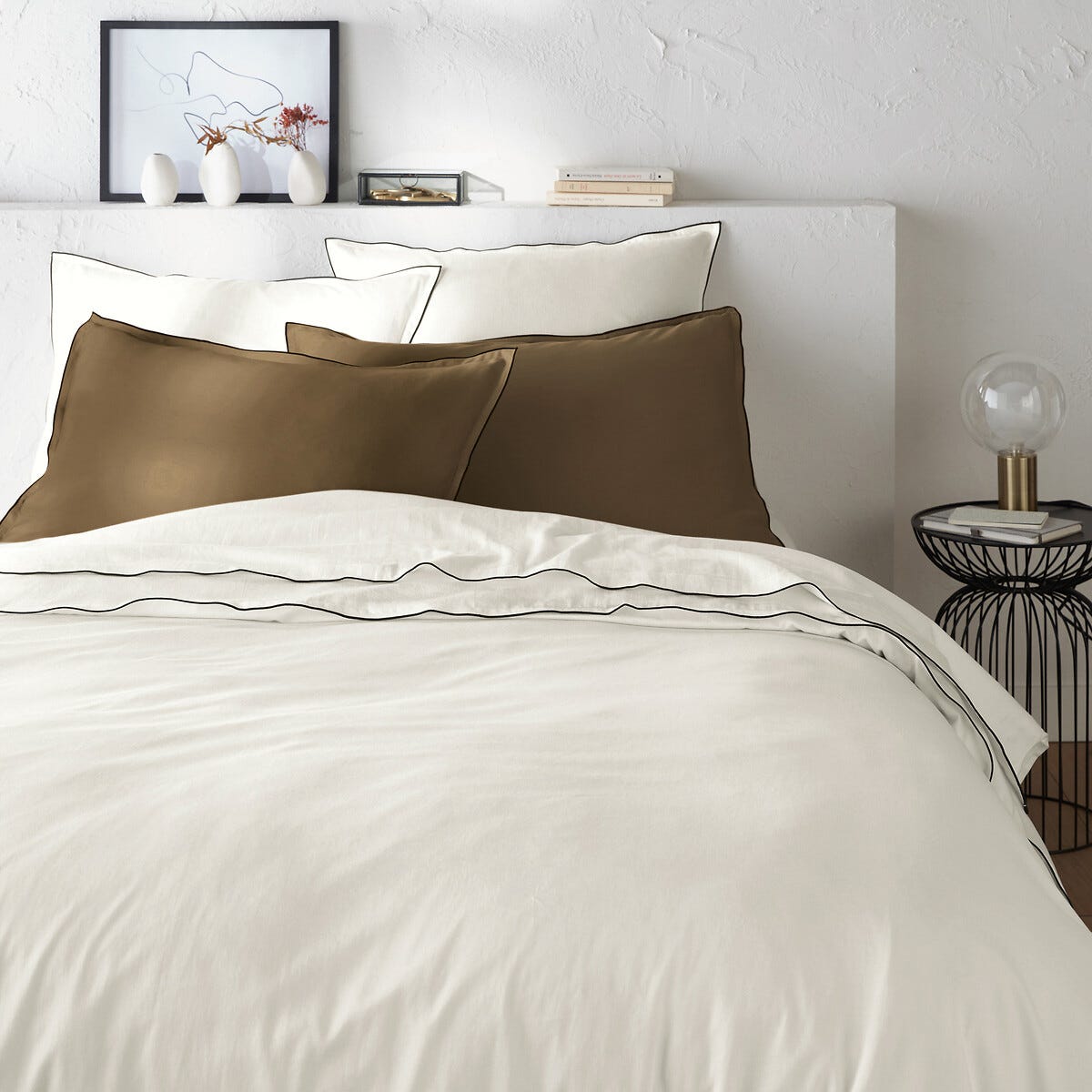 Housse de couette satin de coton lavé, Victor uni - Ivoire - 140 x 200