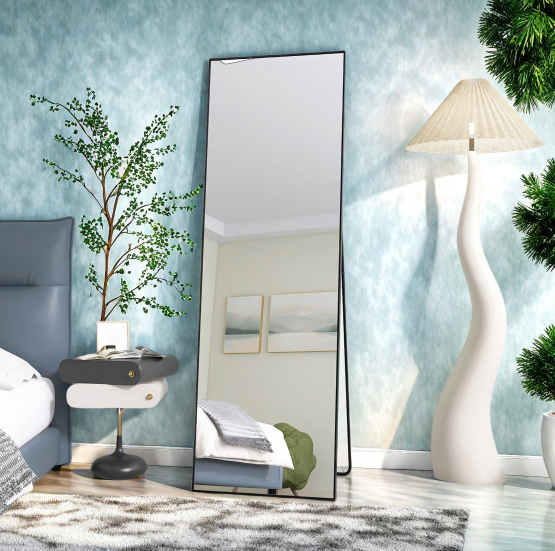 Miroir en pied rectangulaire de 162 × 53 cm, en verre trempé, avec cadre en alliage d'aluminium, miroir en pied pour salle de bains - 2