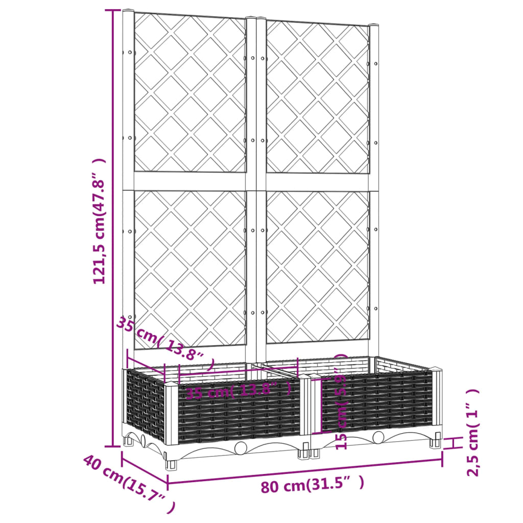 Maison Exclusive - Vaso de jardim com treliça preto 80x40x121,5 cm PP - 8