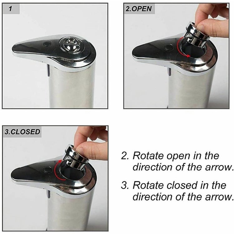 Distributeur de savon automatique avec distributeur de savon sans contact en acier inoxydable et capteur de mouvement infrarouge, base étanche, interr - 2