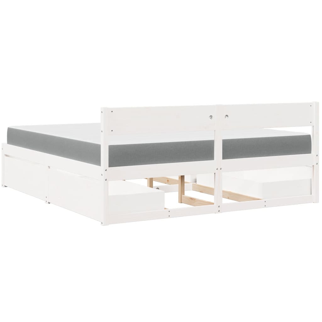 Lit avec tiroirs et matelas blanc 180 x 200 cm bois massif de pin - 6
