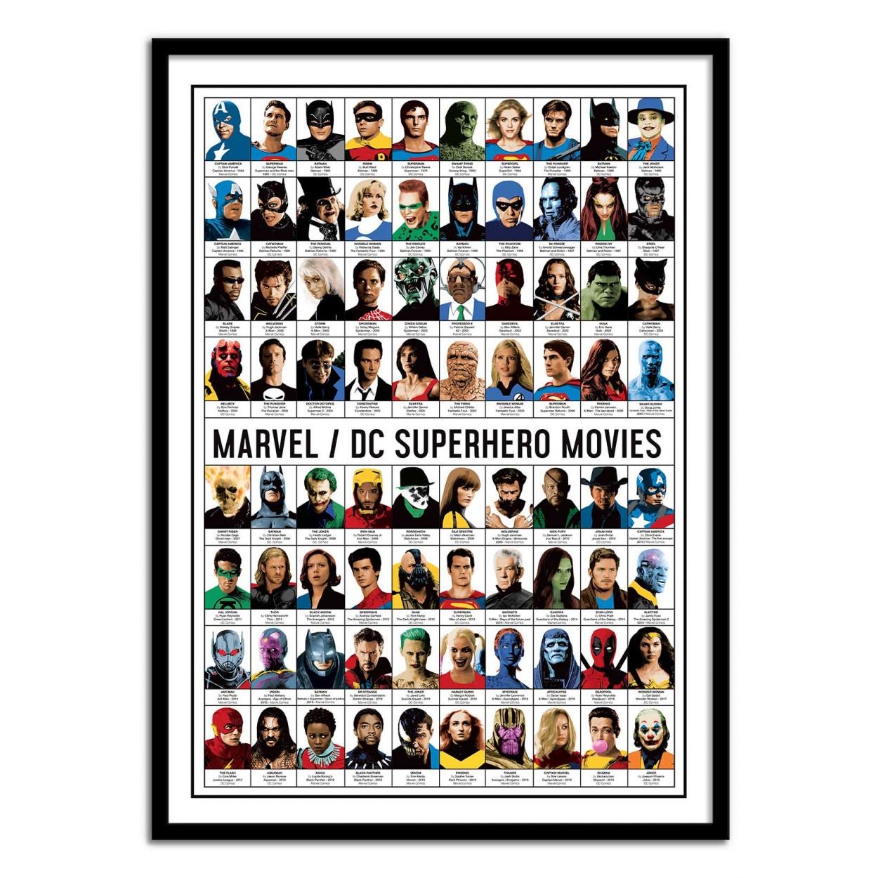 Affiche d’art 50 x 70 cm - Marvel and DC Superhero movies - Olivier Bourdereau - 2