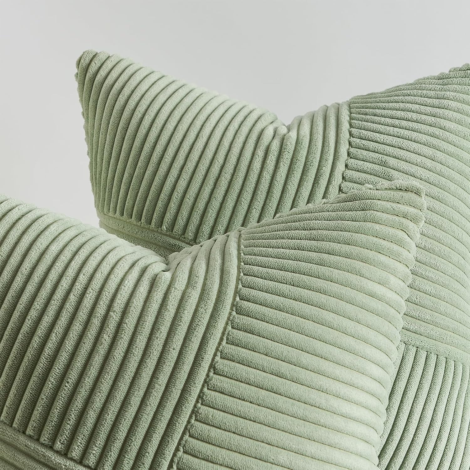 Lot de 2 Housse Coussin Canape 40x40 Vert Sauge en Velours Côtelé Super Doux,Housse Coussin Decoratif Canape Motif à Rayures Patchwork Decoration Mais - 3