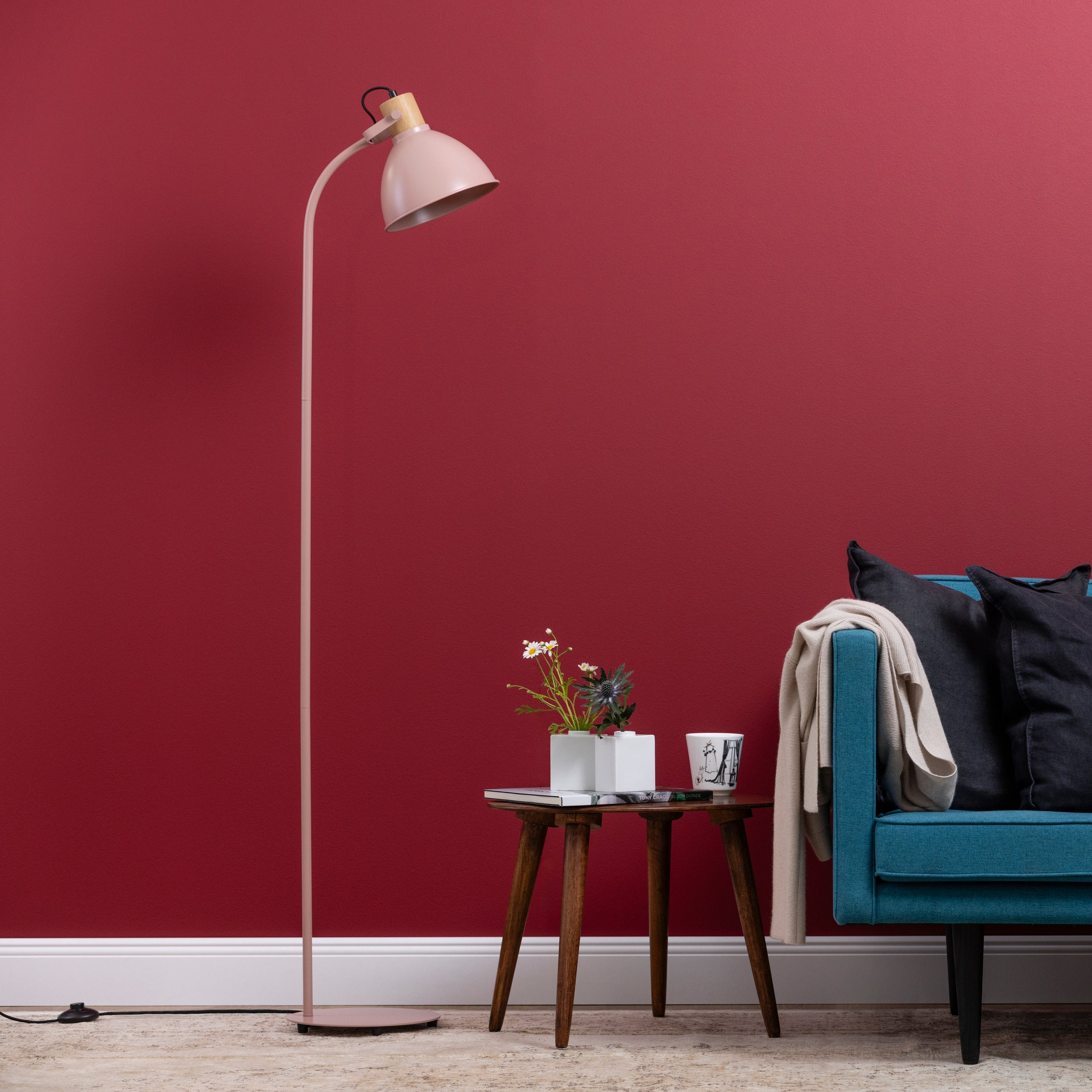 Brilliant Lampa podłogowa Erena 1.5m jasnoróżowy metal/drewno włącznik nożny 1x A60, E27, 40 W, pasuje do zwykłej żarówki (brak w zestawie) - 7