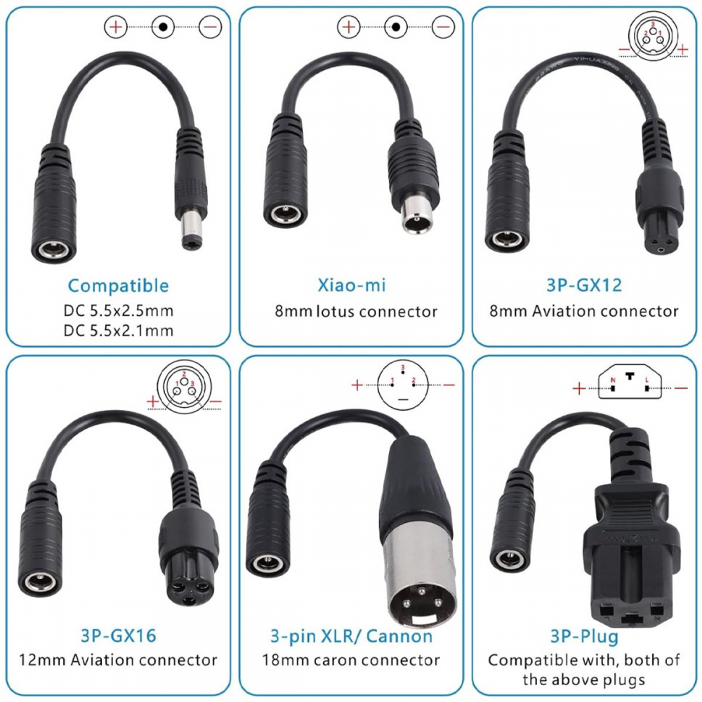 Caricabatterie per bici elettriche - Caricabatterie universale per scooter elettrici - 36 V/42 V 2 A - con 6 connettori per caricabatterie - 3